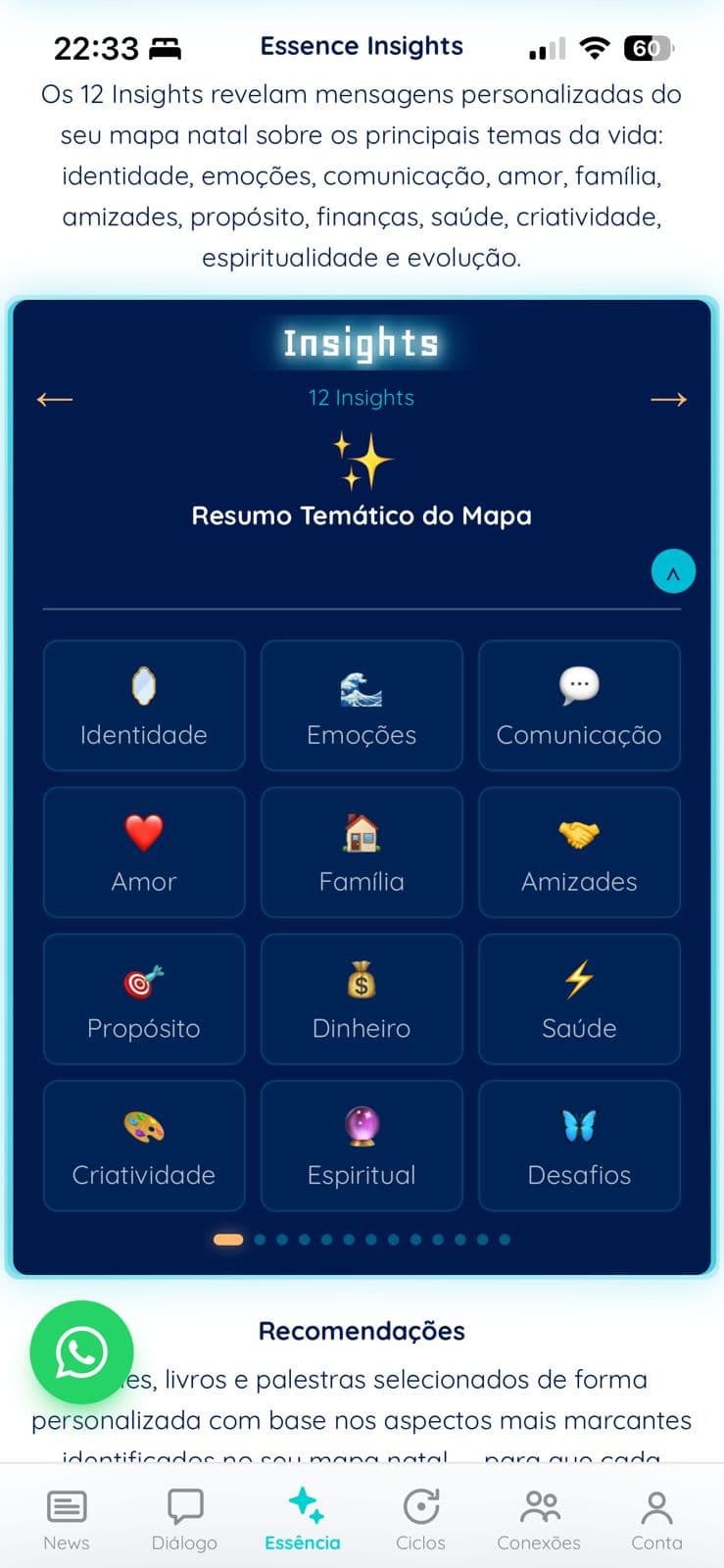 Tela do app SoulSyn — Essence Insights